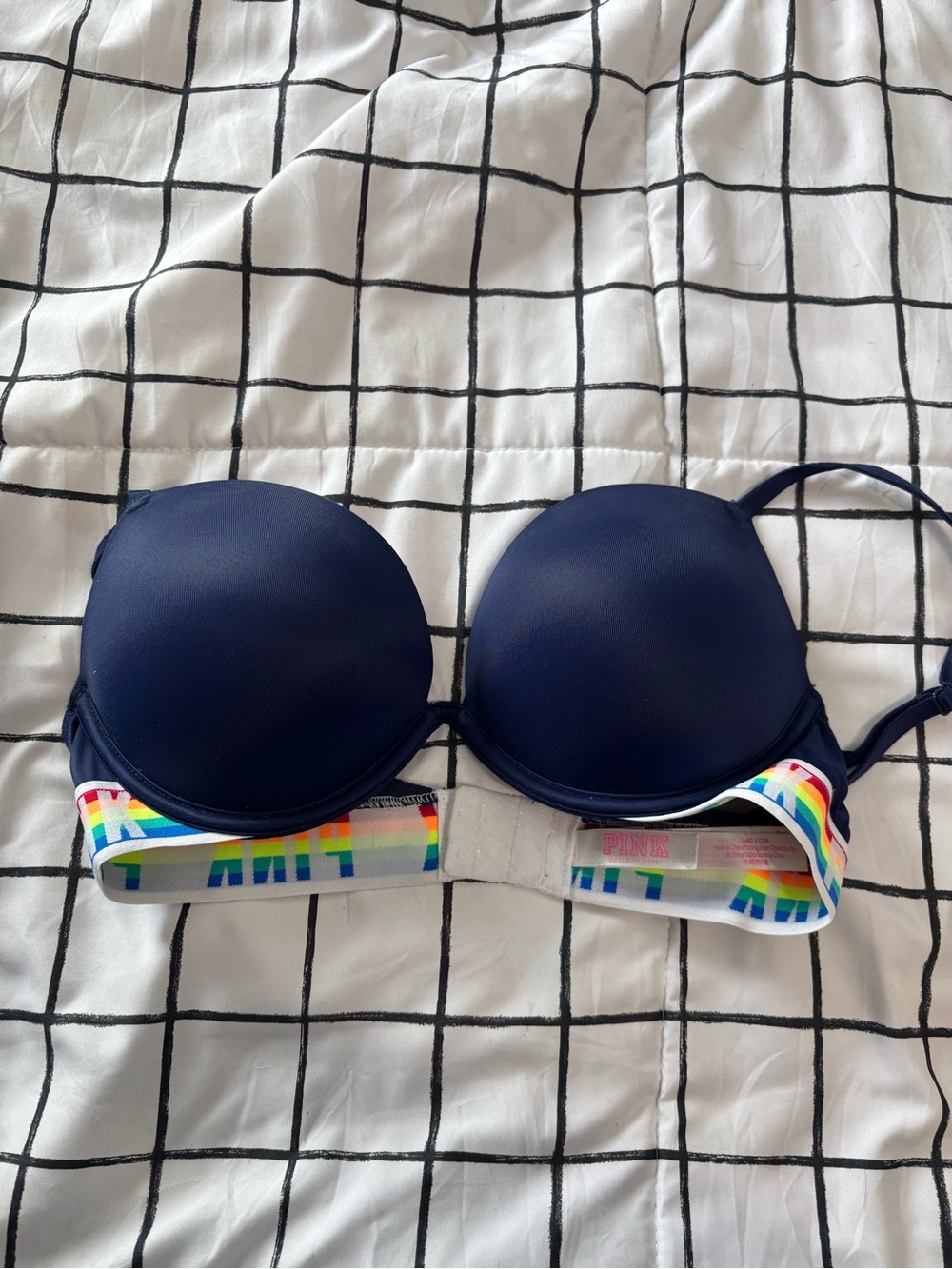 PINK Victoria's Secret Navy Molded Cup Bra with Rainbow Elastic Band